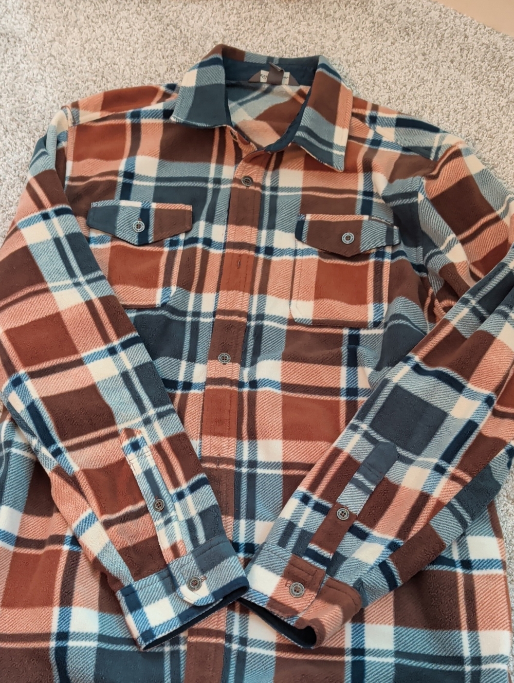 Eddie Bauer Rust, Blue & Cream Plaid Button-Down Shirt